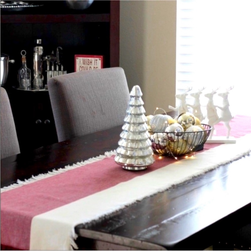 Pehr Wine & Cream Chambray table runner with fringe